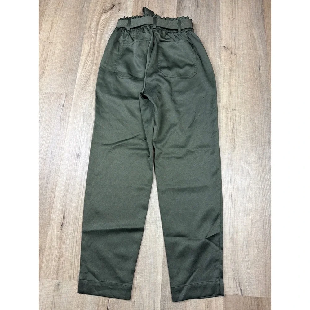 Abercrombie & Fitch Olive Green Paperbag Waist Pull On Pants XS Sheen Finish‎